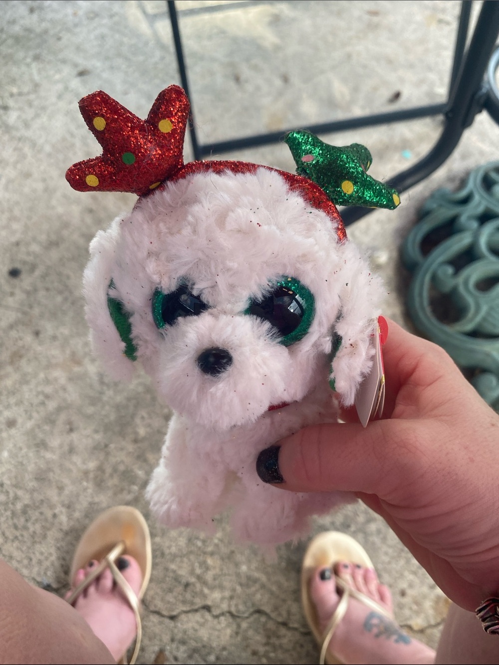 Holiday Plush Dog Toy - White with Red & Green Antlers